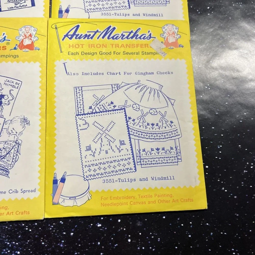 Lot of 4 Aunt‎ Martha's Hot Iron Transfers for Embroidery & Variety Designs